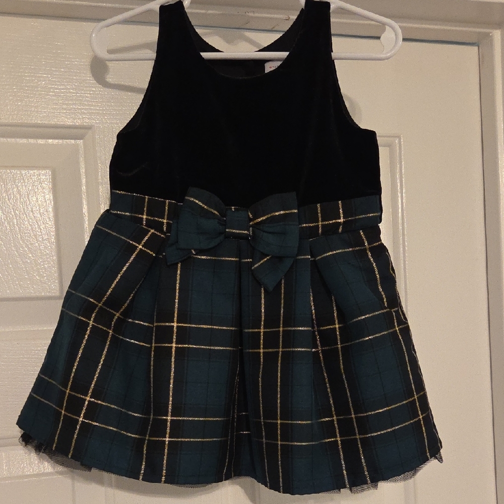 Black And Green Plaid Dress with Bow Accent